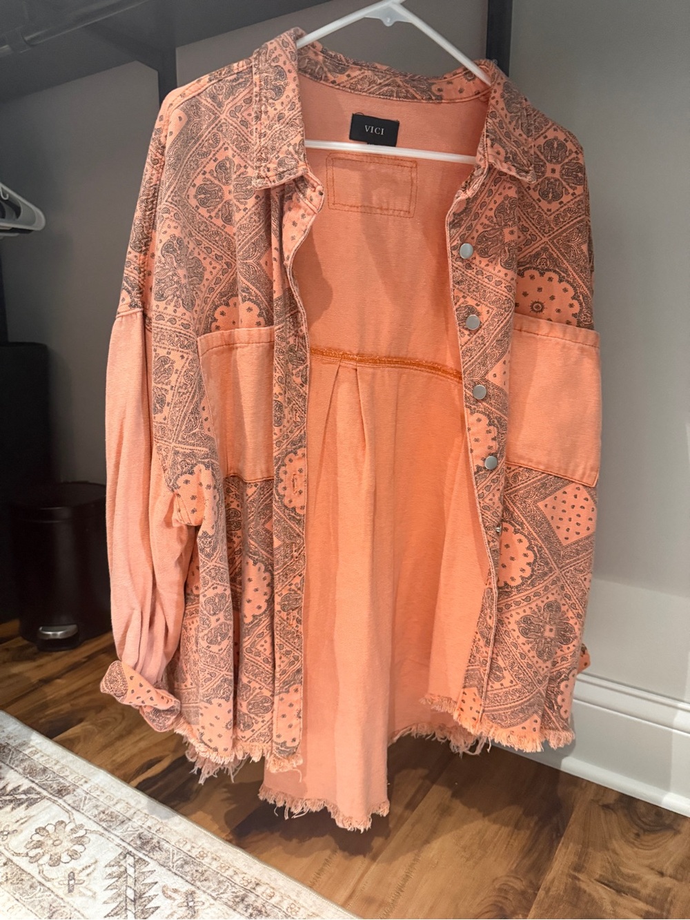 VICI Peach Bandana Lined Button Shirt Jacket